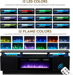 70" TV Stand for Living Room, Modern Entertainment Center & Media Console, Fits TVs up to 80", Storage Cabinet with Shelves, 36" Electric Fireplace with LED Flame (All Black)
