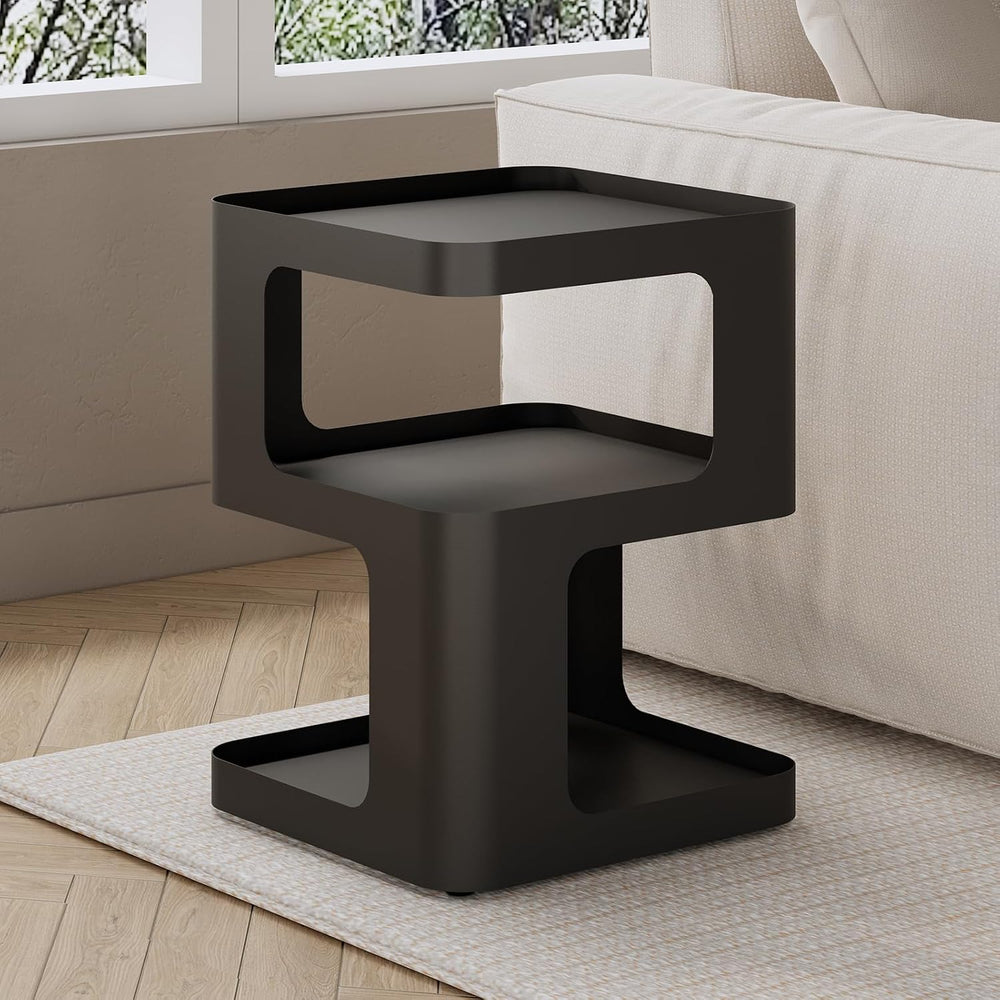 Modern Side Table for Sofa & Couch,Black Metal Bedside Table,3 Tier end T...