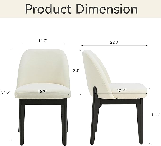 VKNOW Wooden Dining Chairs Set of 4, Upholstered Dining Room Chairs with Rubberwood Legs and Padded Seats, Kitchen Chairs for Restaurant Kitchen Living Room, Ivory