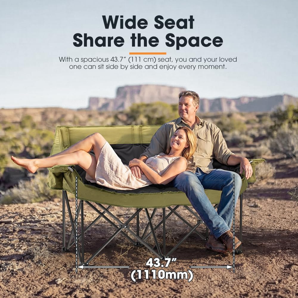 SAN HIMA Double Camping Chair for 2 Person, 650 LBS Heavy Duty Folding Lovese...