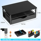 gianotter Wood Monitor Stand Riser, Office Desk Shelf Organizer, Desk Organizer with Drawer and Pen Holder, 2-Tier Computer Stand, Office Organization (Ink)