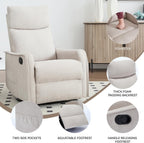 Anwick 360° Swivel Rocker Recliner Chair with Heat and Massage, Manual Upholstered Recliner for Small Spaces, Fabric Glider Nursery Chair with Side Pockets for Living Room (Beige)