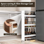 LOKO Slim Storage Cart, 4-Tier Rolling Cart with Handle & Wooden Top for Kitchen Bathroom Laundry Living Room Narrow Small Spaces, 5 Inches Width (Plain White)