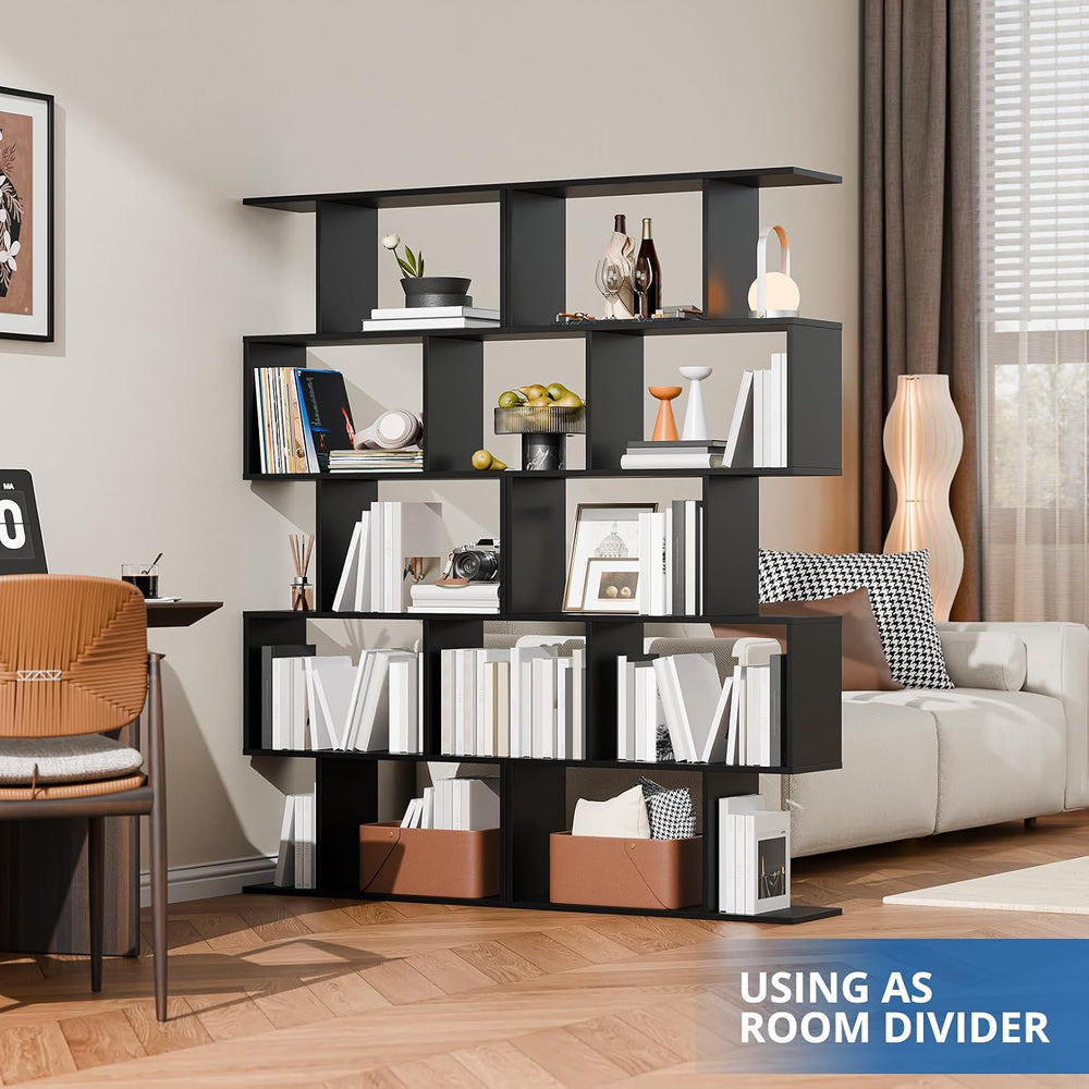 Cozy Castle Set of 2 Geometric Bookcase, S-Shaped Modern Bookshelf, Room Divi...