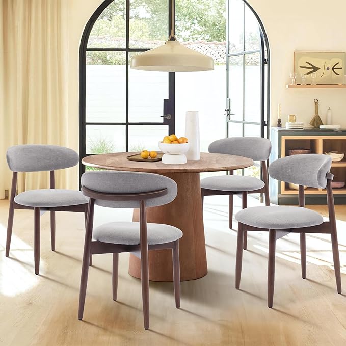 COLAMY Wooden Dining Chairs Set of 2, Modern Fabric Upholstered Dining Room Chair, Farmhouse Kitchen Chairs with Foot Pegs, Light Grey