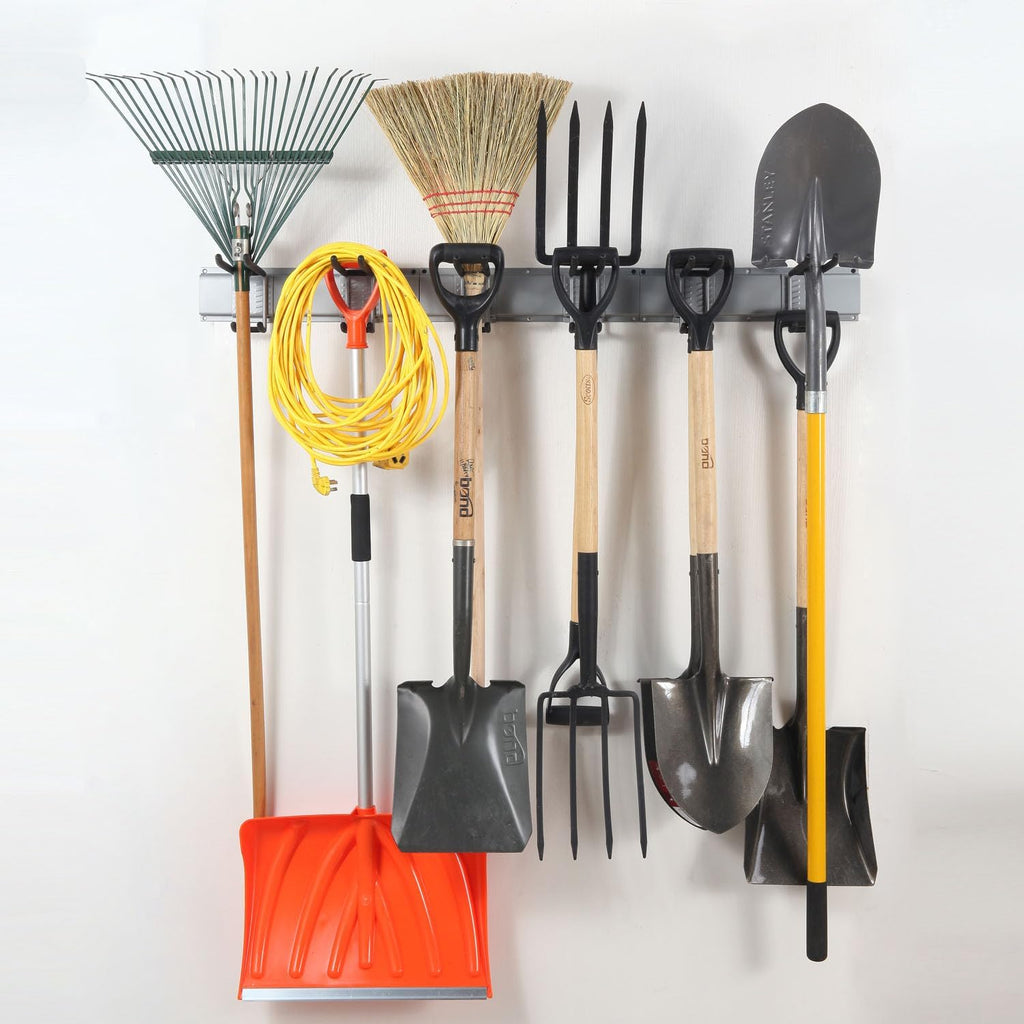 Wall Mount Tool Storage Rack, Garage Organization, Heavy Duty Garage Storage Tool Organizer, Garden Tool Wall Hooks and Hangers, Hold Up to 350lbs Grey