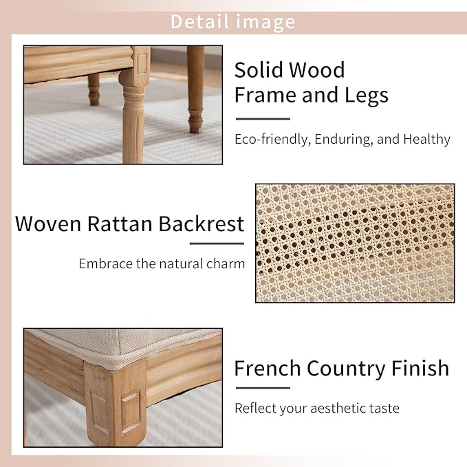 French Country Dining Chairs Set of 8, Cream Kitchen & Dining Room Chairs Set of 8, Ivory Rattan Dining Chairs, Cane Back, Wood Legs, Sillas De Comedor (Rattan, Beige, 8Pcs)