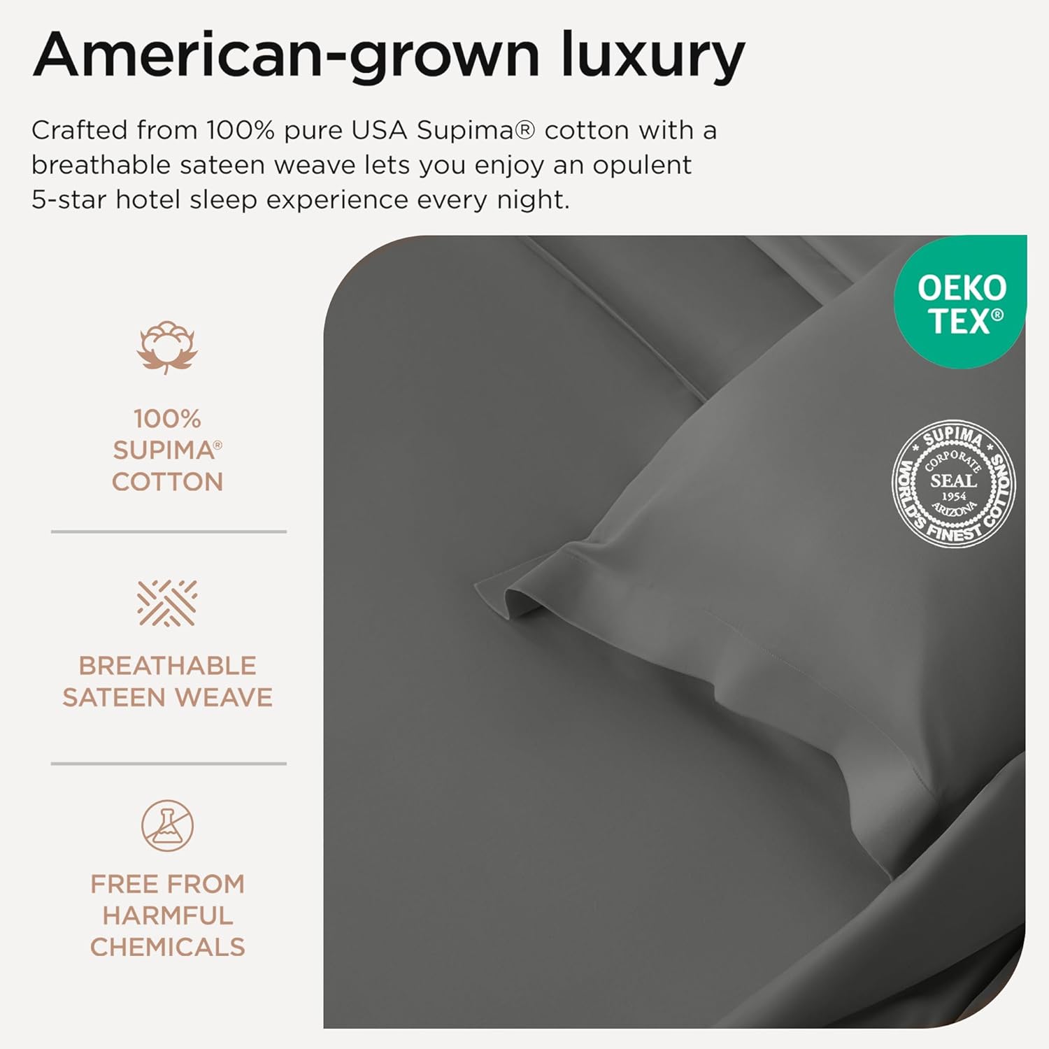 Threadmill California King Sheet Sets |Certified American Supima Cotton Sheets | 656 Thread Count 4 Piece Hotel Quality Luxury Bed Sheets Set with Elasticized Extra Deep Pocket |Dark Grey Sheets