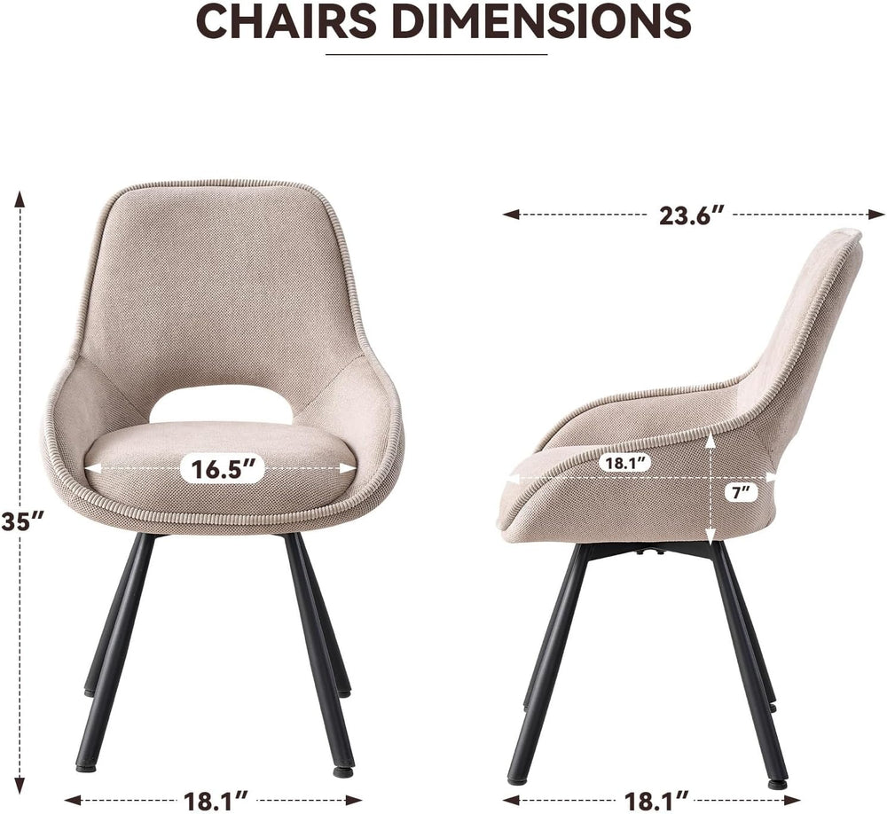 Swivel Dining Chair Set of 2, Modern Upholstered Fabric Kitchen Chairs with T...