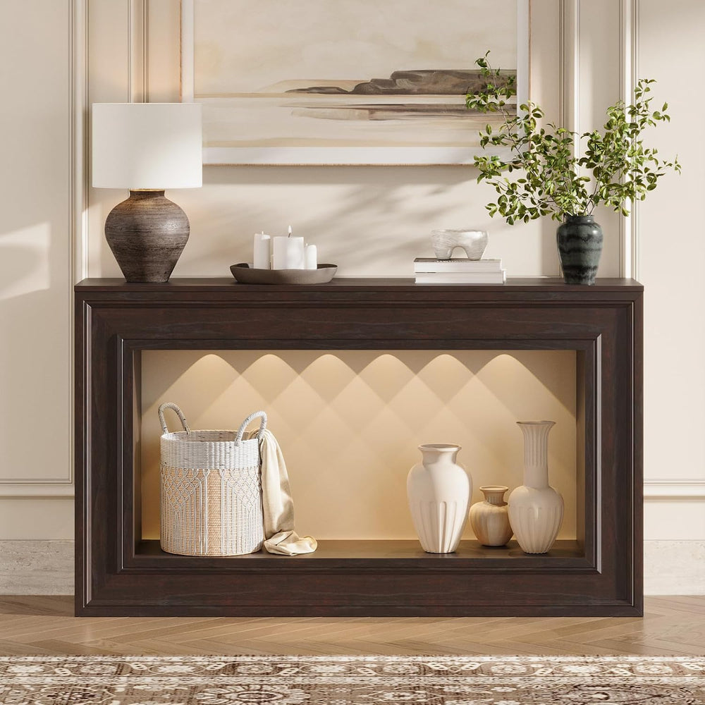 Rresyet 55" Narrow Entryway Console Table with LED Lights & Storage,...