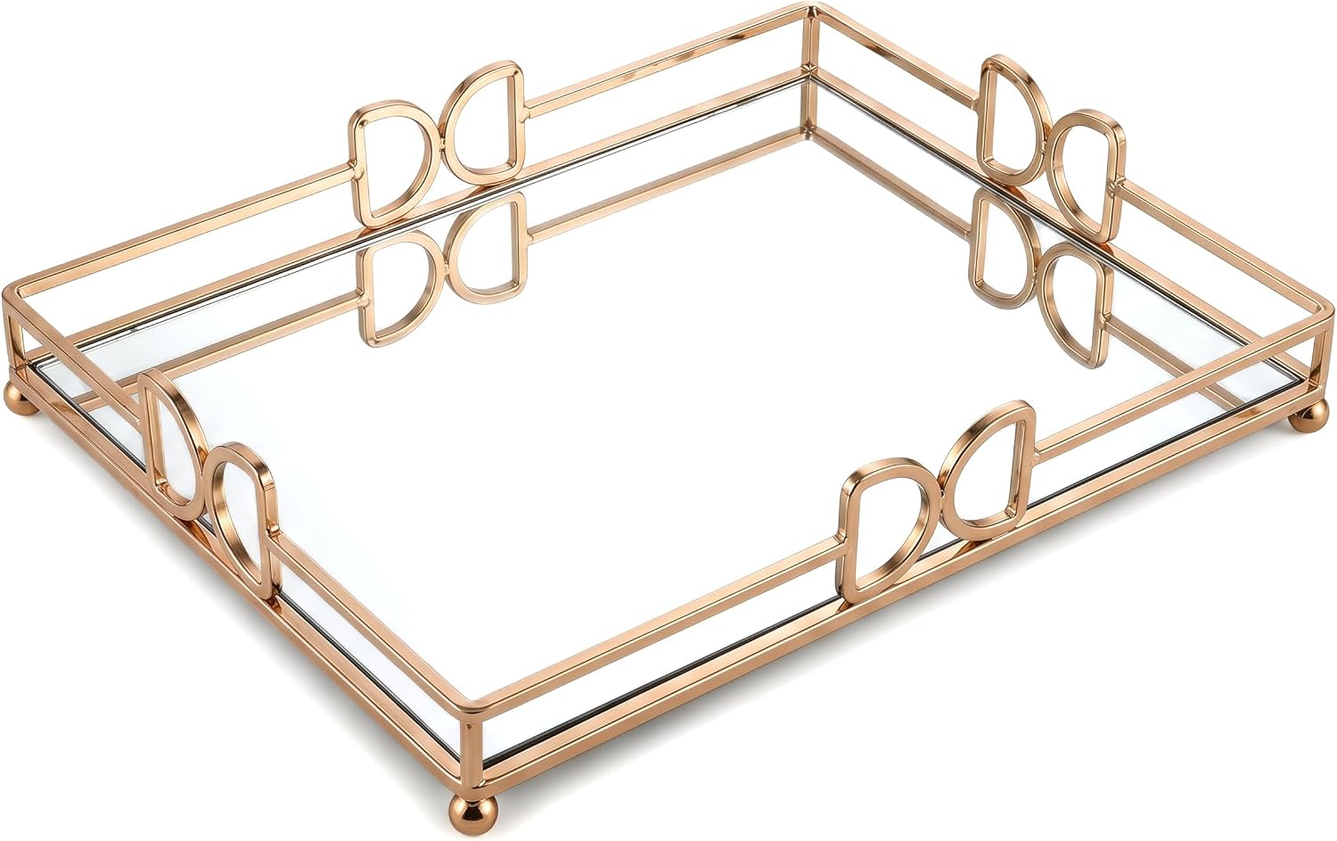 13X 10 Inch Glass and Gold Rectangle Tray ，Dinner Plate Perfume and Vanity Tray - Decorative Mirrored Vanity Tray with Gold Metal Cutout Design, Jewelry Organizer (13 Inch DD Tray)