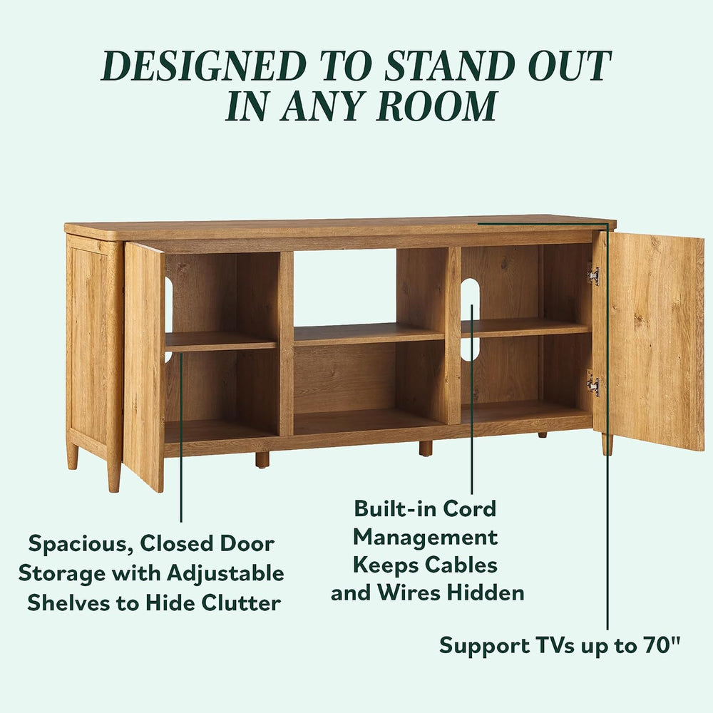 Walker Edison Scandinavian Reeded TV Stand with Storage for up to 70" TV...