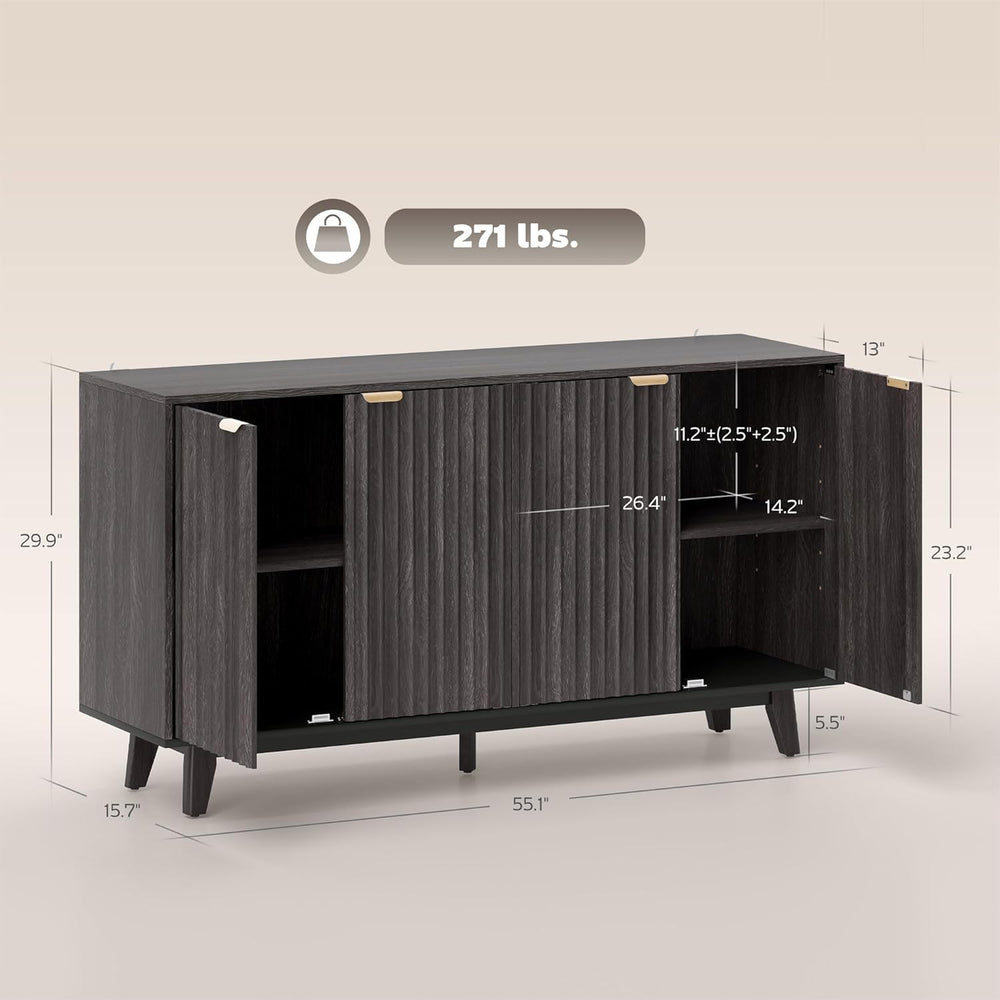 HOMCOM Fluted Sideboard Buffet Cabinet, 55" Modern Accent Console Cabine...