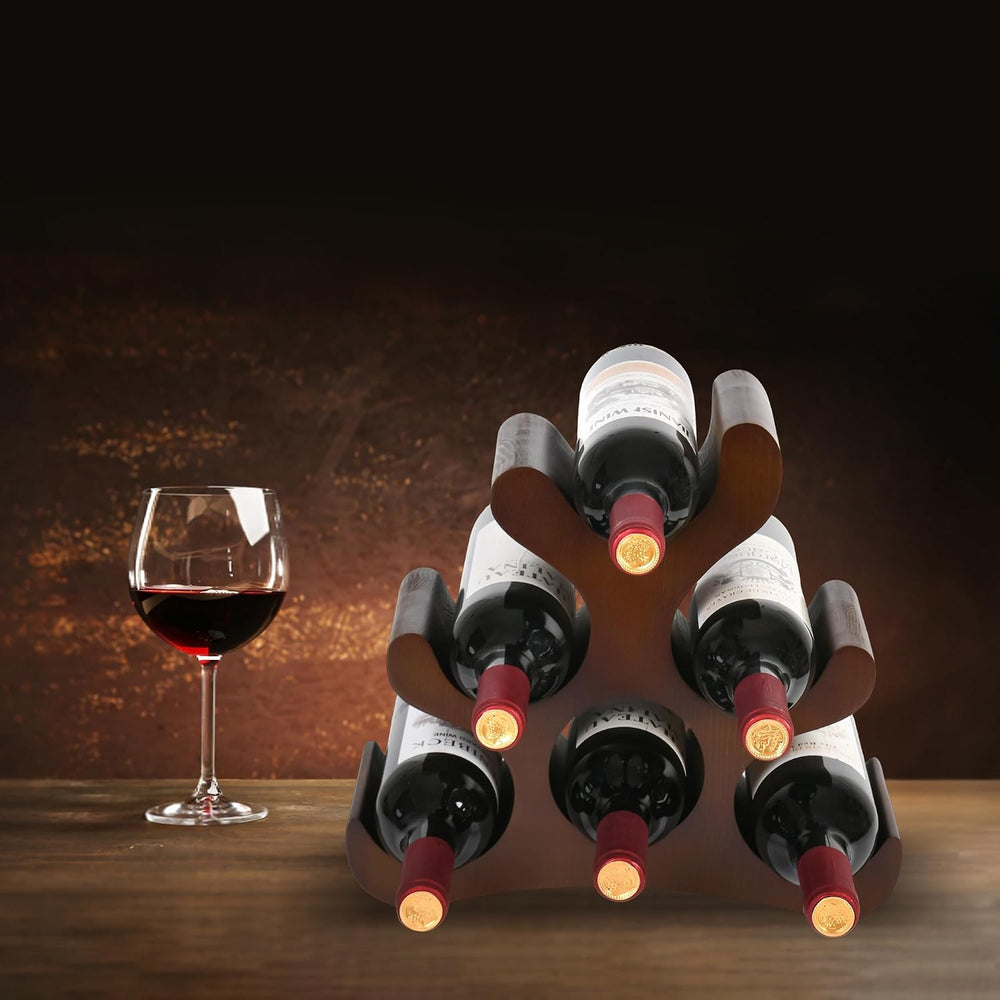 Countertop Wine Rack - 6 Bottle Wooden Wine Rack - Freestanding Wine Bottle H...