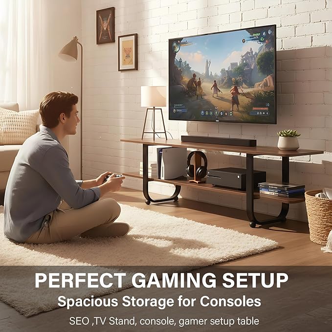 Tiita Bamboo TV Stand with Storage for TV up to 65 inch, Bamboo Rattan TV Con...