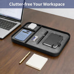 SITHON Valet Tray Trendy Organizer Multifunctional Nightstand Caddy Holder | Premium PU Leather Stylish and Organized Catchall Bedside Vanity Tray for Keys, Watch, Wallet, Jewelry and more, Black