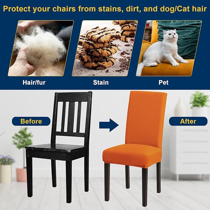 Chair Covers,Stretch Dining Room Chair Covers Set of 6, Removable Washable Kitchen Chair Covers for Dining Room 6 Pack, Dining Chair Slipcovers for Home, Hotel, Banquet, .Orange
