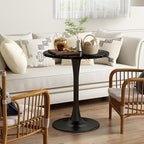 Black Round Table Modern Dining Table Marble Texture Tulip Round Kitchen Table Mid Century Coffee Table for Living Room, 24 inch