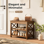 Bamworld Shoe Rack Bench with Storage 3 Tier Bamboo Shoe Bench Entryway Rustic Entryway Bench (X-Brown, 23.6 Inch