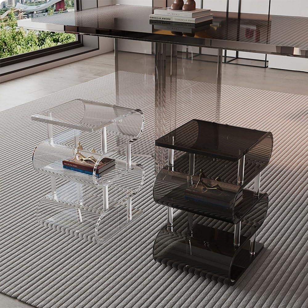 S Shaped Acrylic Side Table, End Table for Living Room, Small Modern Bedside ...