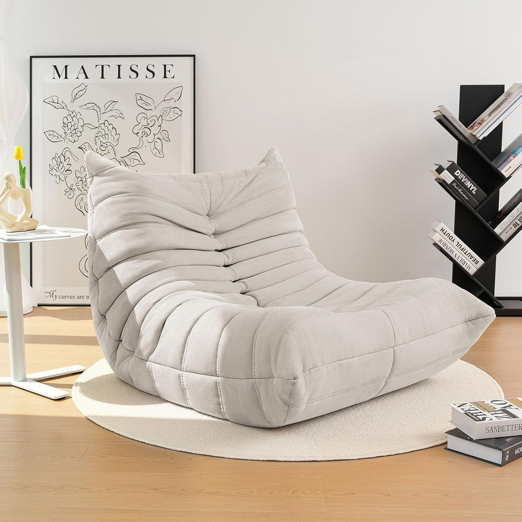 High-end Bean Bag Chair, Fireside Togo Chair with Light Gray Suede Fabric Cover, Comfy & Soft Lazy Floor Lounge Sofa Counch for Bedroom, Living Room, Office or Lounger