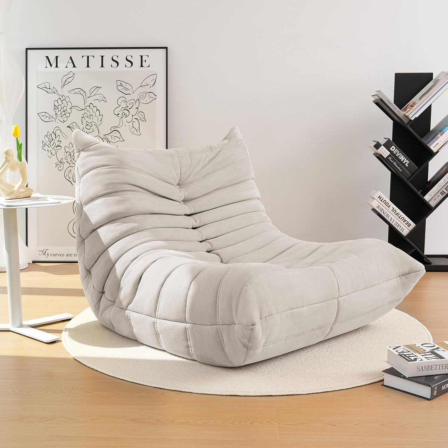High-end Bean Bag Chair, Fireside Togo Chair with Light Gray Suede Fabric Cover, Comfy & Soft Lazy Floor Lounge Sofa Counch for Bedroom, Living Room, Office or Lounger