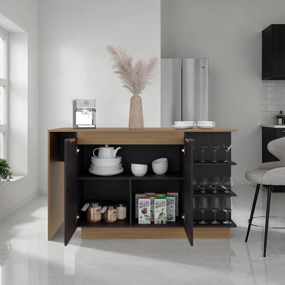 Kitchen Island with Storage Cabinet and Wine Glass Holder | Includes storage ...
