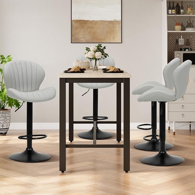COLAMY Bar Stools Set of 2, Modern Swivel Bar Chairs, Adjustable Faux Leather...