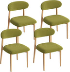 Wooden Dining Chair Set of 4, Modern Dining Chairs with with Curved Back, Fabric Upholstered Kitchen Dining Room Chairs with Adjustable Legs for Farmhouse Dining Living Room,Green