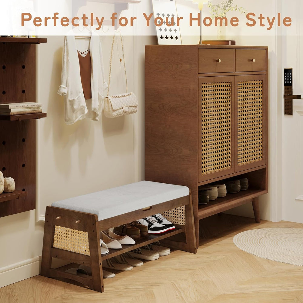 Shoe Rack Bench with Flip-Top Storage, 35.4" W x 15.7" H Solid Wood...