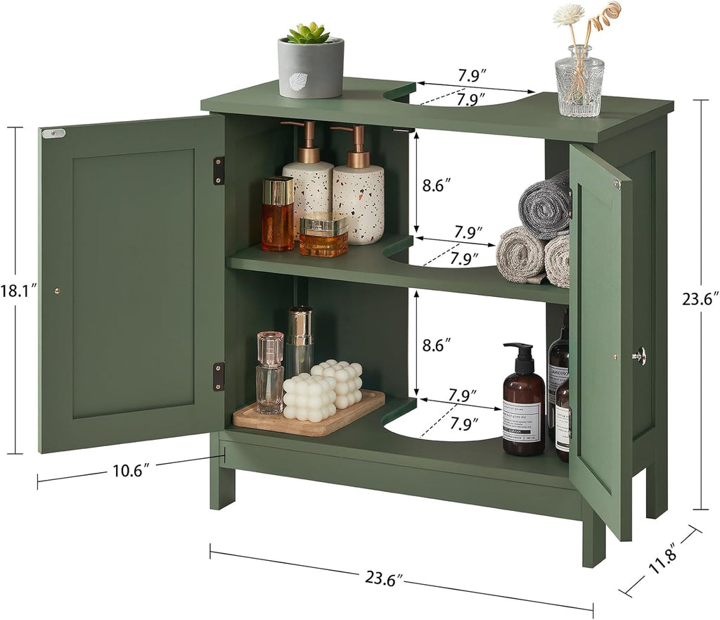 TEENFON Pedestal Sink Storage Cabinet, Under Sink Cabinet with 2 Doors & Shelf, Under Bathroom Sink Cabinet, Pedestal Sink Storage for Bathroom, Green