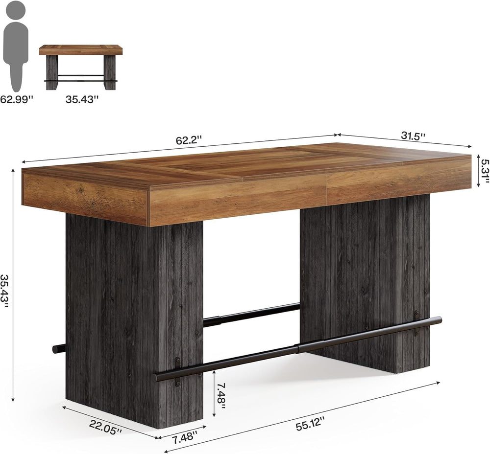 Tribesigns 62.2-Inch Dining Table for 4-6, Counter Height Dining Room Table w...