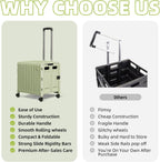 Heavy Duty Rolling Cart for Stairs：Collapsible Utility Crate with Wheels & Handle Foldable Tote Box for Toolbox Trade Show Supplies Teachers TODAYGO Mobile Storage Cart with Lid