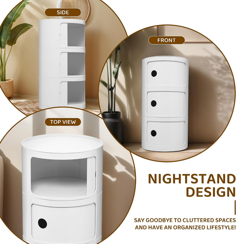 3 Tier Round with Storage, Modern Style Side Table, Multifunctional End Table...