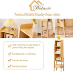 Welnow Bamboo Bookcase with Cabinet, Natural End Table with 3-Tier Storage Shelf, Modern Bedside Organizer Side Table for Bedroom or Living Room, Wood Bookshelf with Open Space
