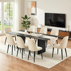 Upholstered Dining Chairs Set of 8 Modern Kitchen Chairs Chenille Fabric Dining Room Chairs High-Back Padded Dining Chairs with Metal Legs for Kitchen Dining Room Restaurant Cafe Hotel, Beige