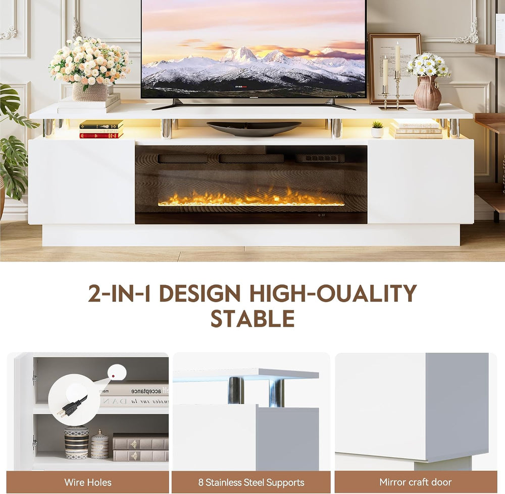 70" Fireplace TV Stand for TVs UP to 80", Electric Fireplace Entert...