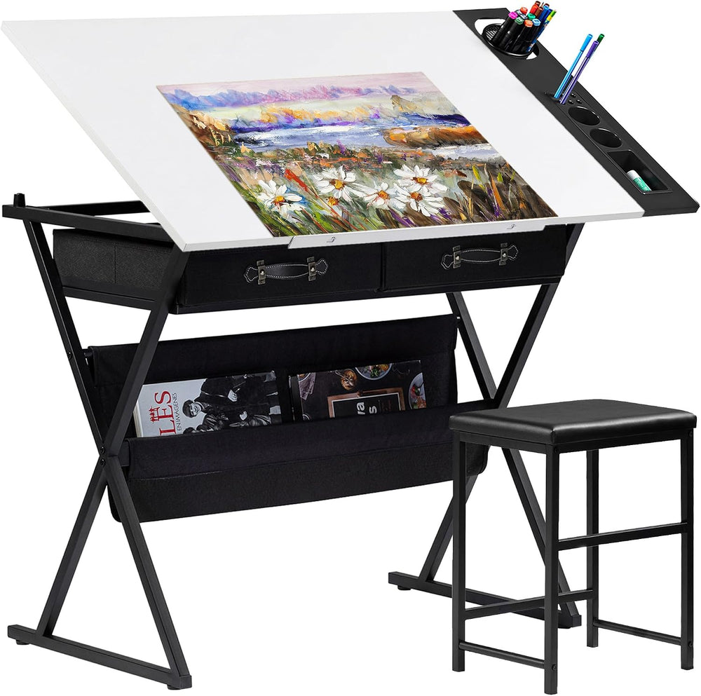 VECELO Drafting Table Art Desk Art Table Adjustable Drawing Table Tilted Tabl...