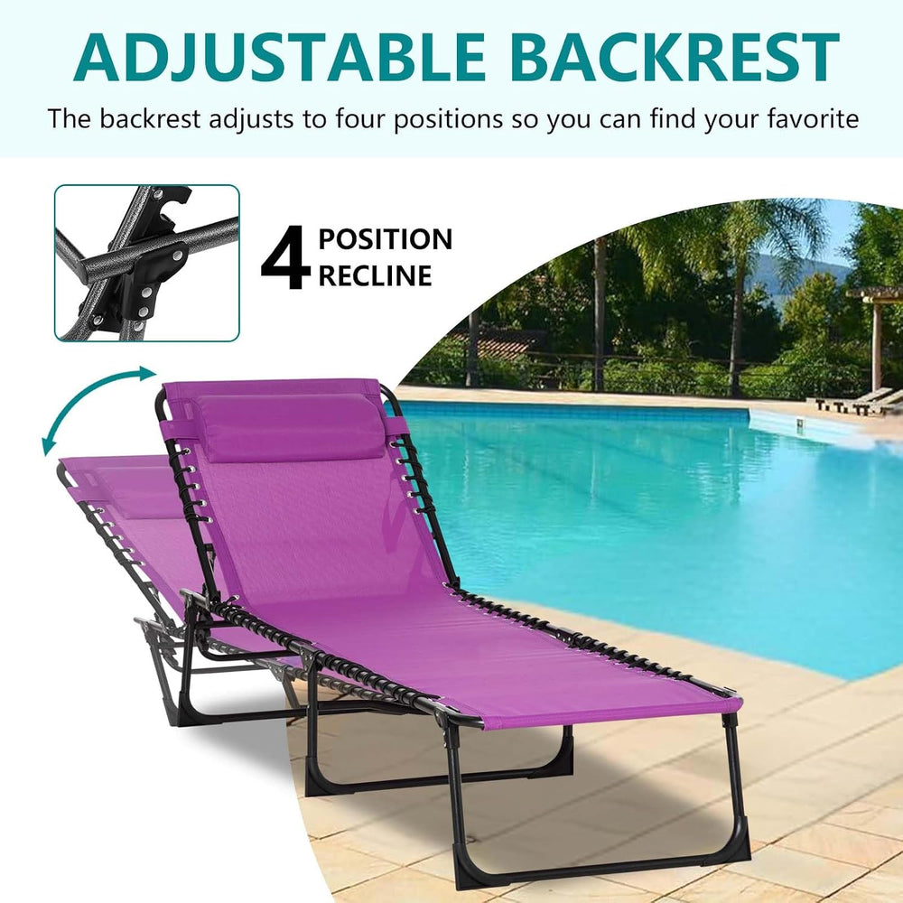 Outdoor Sun Tanning Chair Folding, Heavy Duty Adjustable 4-Position Folding L...