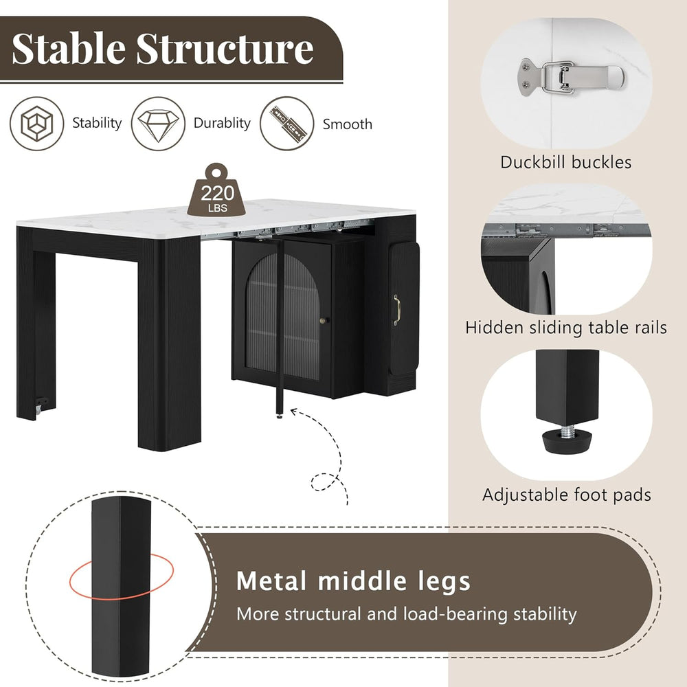 Extendable Dining Table with Storage, Transformer Console Table for 1-5 Peopl...