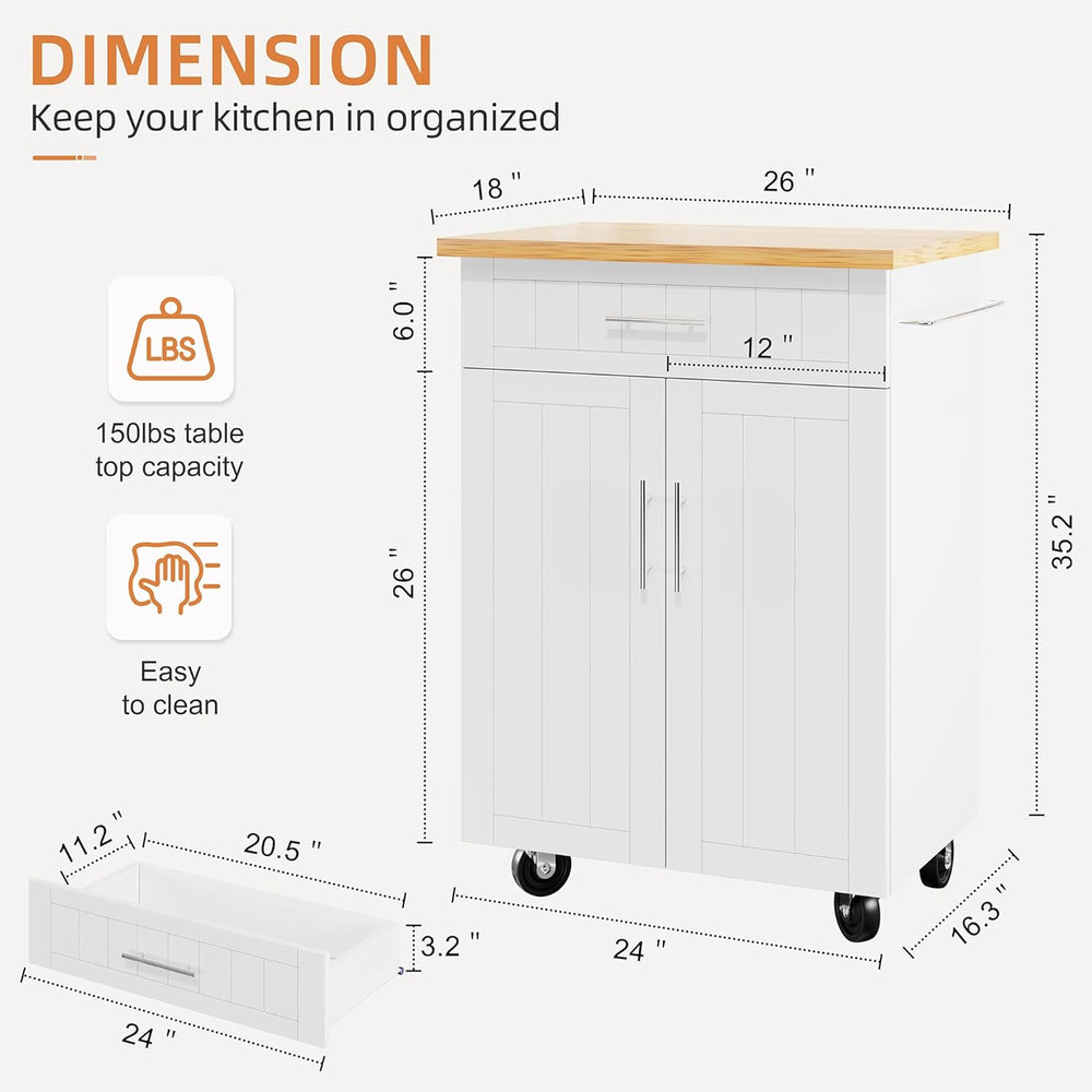 Shintenchi Kitchen Island cart with Storage, Portable Bar Cabinet on Wheels, ...