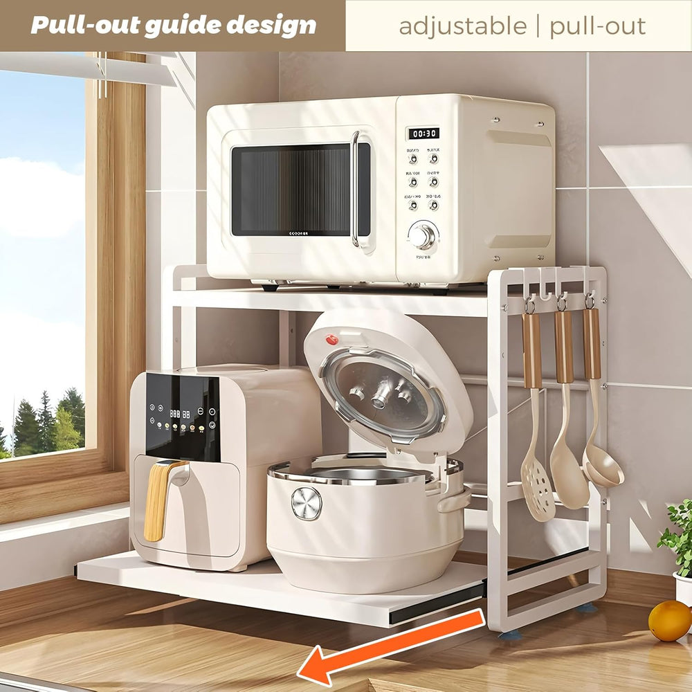 2-Tier Microwave Rack - Height Adjustable & Extendable Kitchen Shelf with...