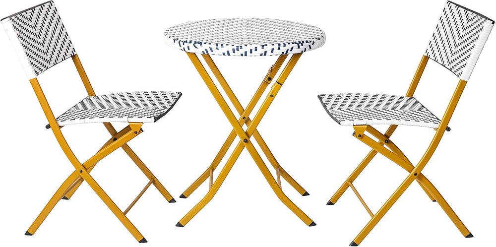 EMMA + OLIVER Navy/White Three Piece Folding Bistro Set
