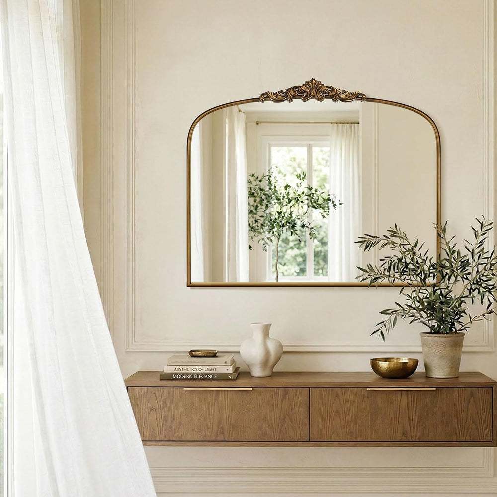 Vintage Gold Mirror 36"X30" Arched Antique Wall Mirror | Metal Fram...