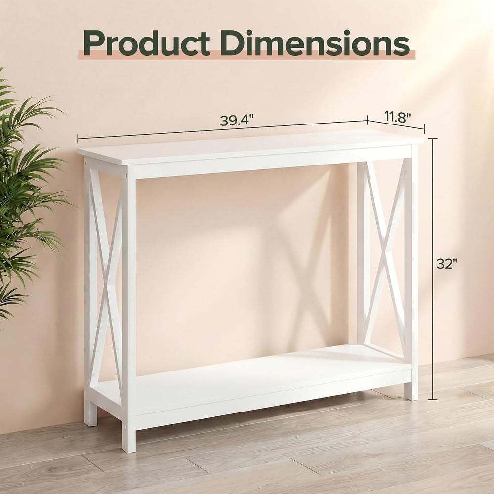 SUPER DEAL Console Table 39.5”, 2-Tier Narrow Sofa Side Table with Storage Sh...