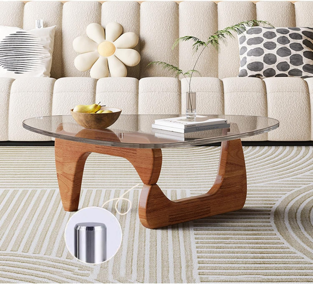 Modern End Table Triangle Glass Coffee Table, Irregular Oak Base Short Table ...