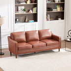 Kingfun 80" Faux Leather Sofa, 3 Seater Couch, Mid Century Modern Couches with Solid Wood Legs for Living Room & Bedroom, Dark Brown