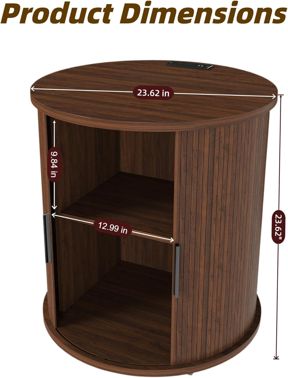 23.62" Mid-Century Mobile Round End Table with Charging Station, Modern ...