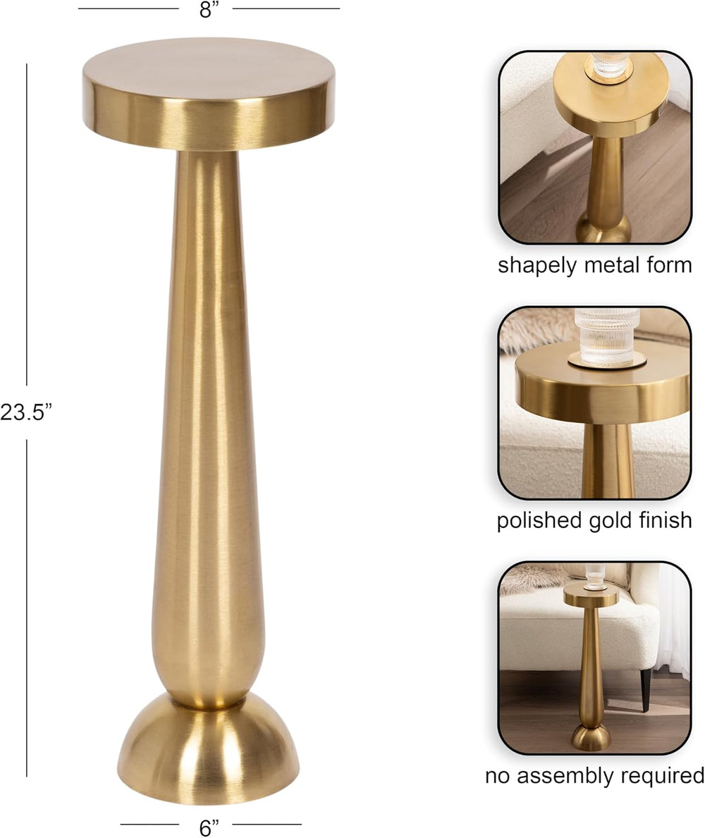 Kate and Laurel Saxena Modern Round Metal Drink Table, 8 x 8 x 24, Gold, Meta...