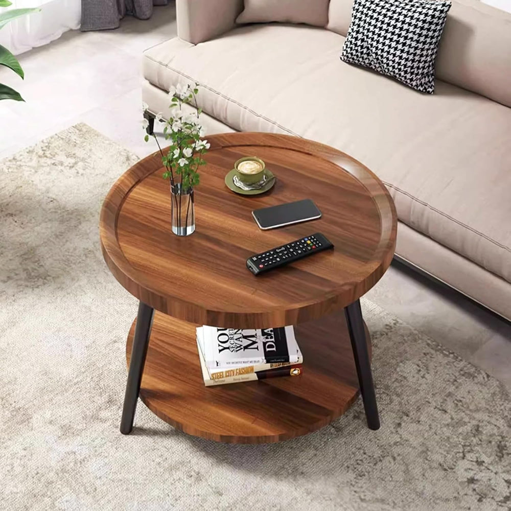 Small Round Side Table, 2-Tier Mid Century Modern Side Table, Round End Table...
